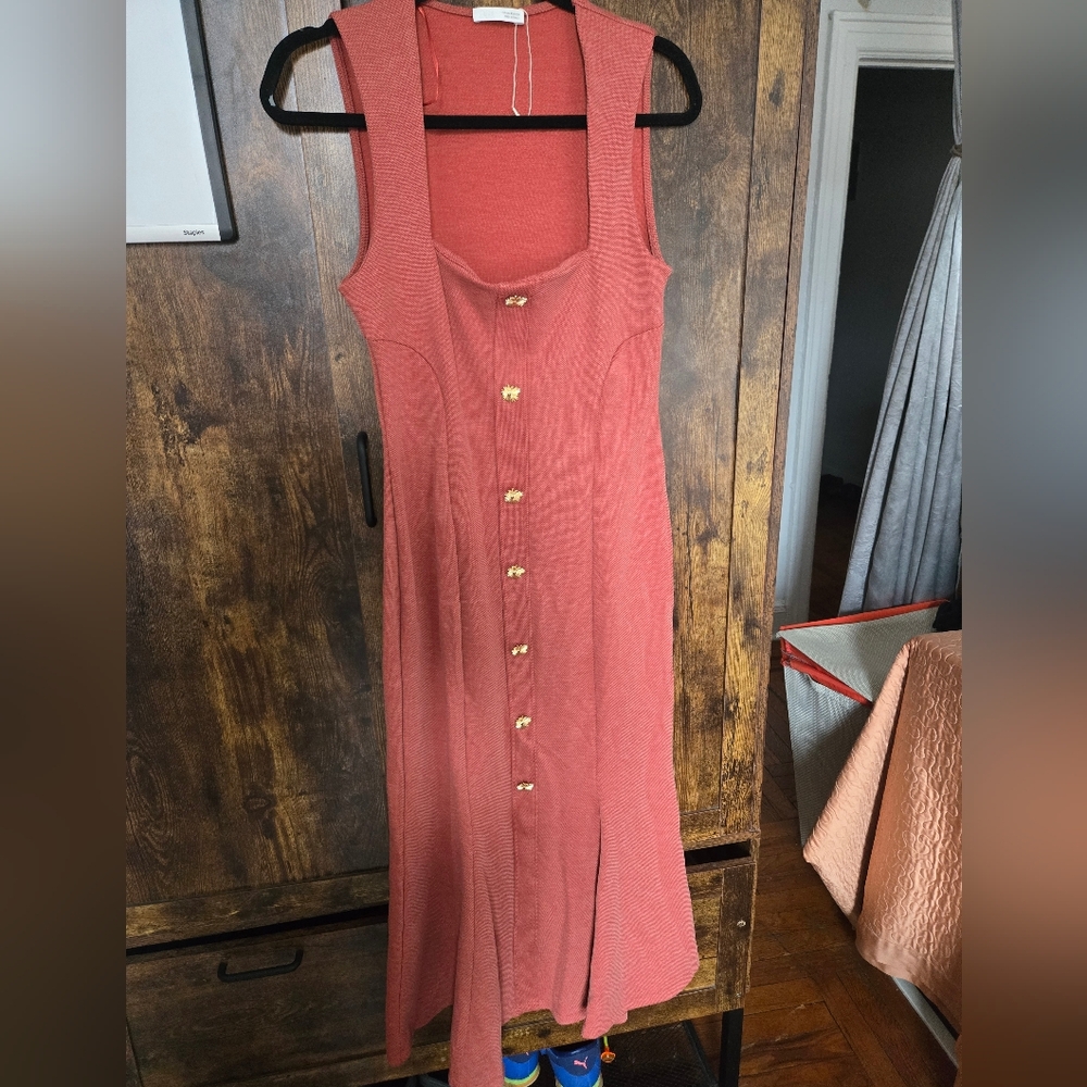 Zara Rust Button-Front Maxi Dress